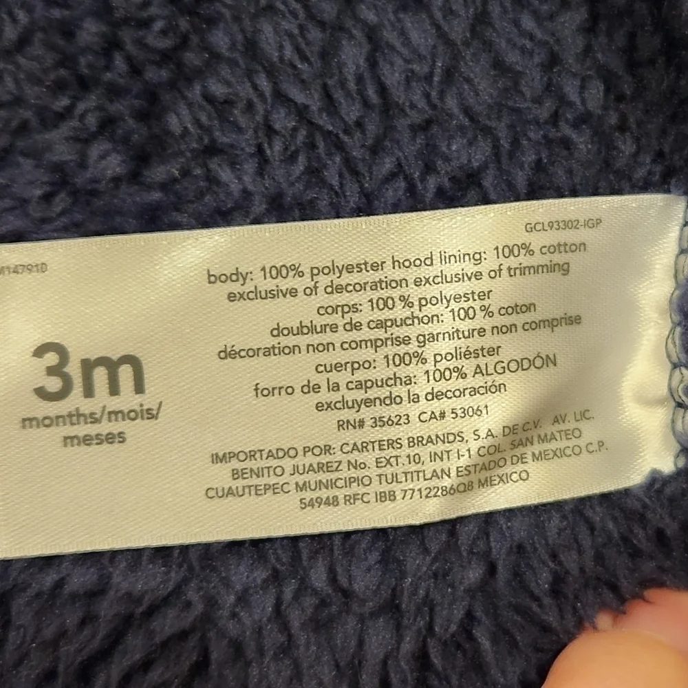 𝅺CARTER'S Navy Blue Sherpa Pram/Bunting, size 3 months